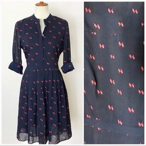 Jcrew red navy leaf print dress pocket and pleats